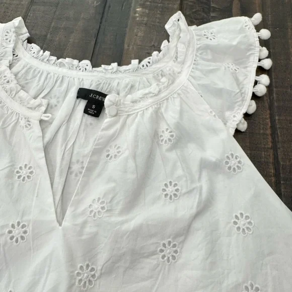 J. Crew White Eyelet Blouse with Ruffles - Picture 6 of 11